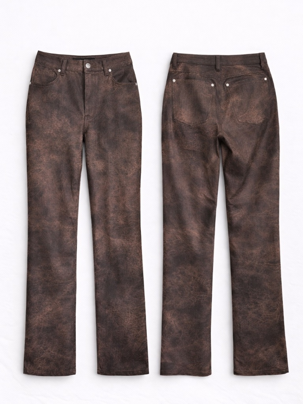 MISBHV Brown Cracked Faux Leather Trousers